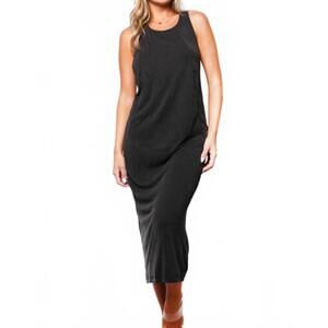 NEW EG FASHION sleeveless jewel neck t back midi dress in black